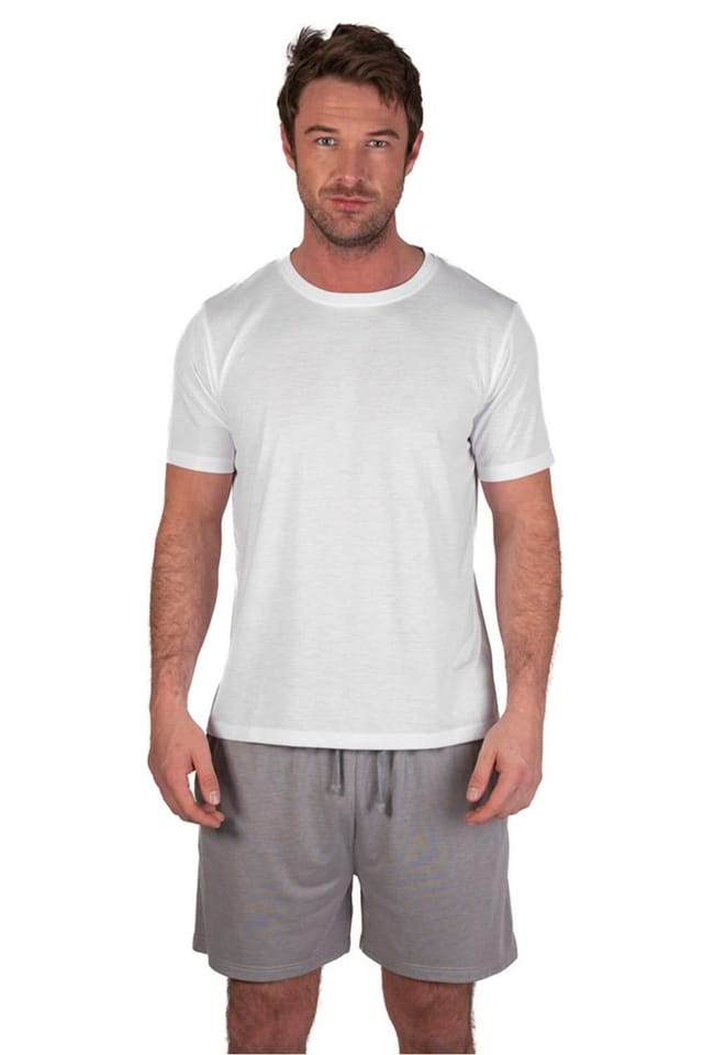 Light & Shade Light & Shade Men's Crew Neck Tee & Short Pyjama Set in White - 2