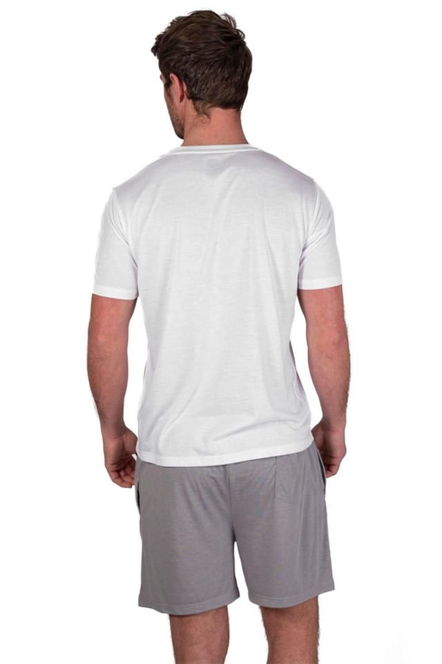 Light & Shade Light & Shade Men's Crew Neck Tee & Short Pyjama Set in White - 3