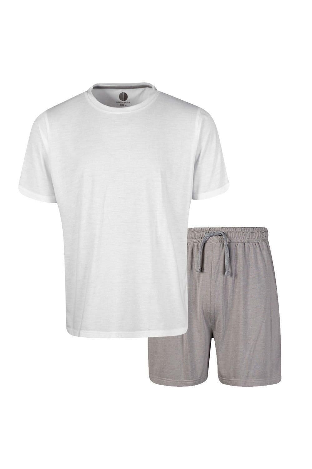 Light & Shade Light & Shade Men's Crew Neck Tee & Short Pyjama Set in White - 4