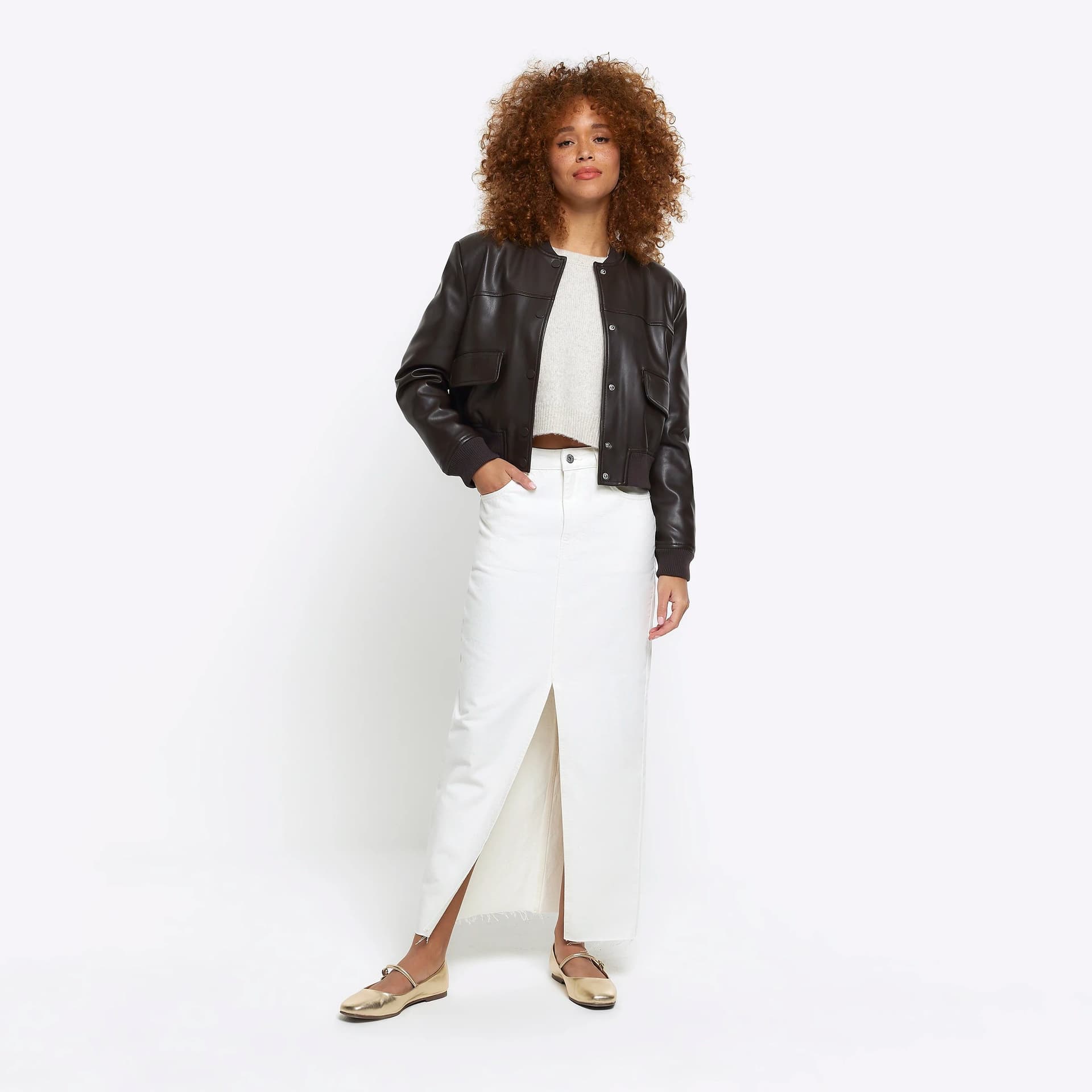 Kind Society River Island Womens White Split Hem Denim Maxi Skirt