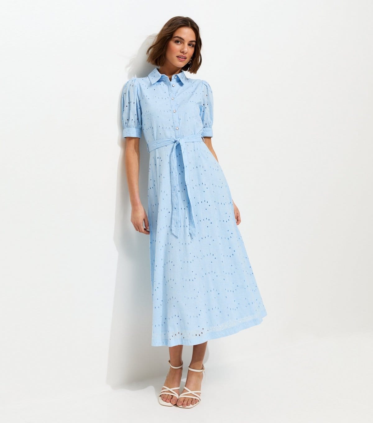 Women's Bright Blue Broderie Shirt Midi Dress New Look