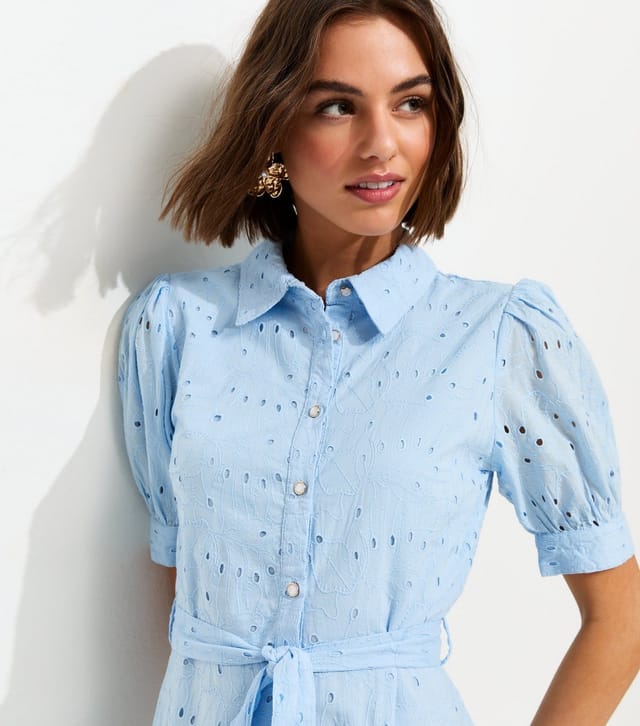 New Look Women's Bright Blue Broderie Shirt Midi Dress New Look - 2