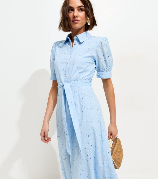 New Look Women's Bright Blue Broderie Shirt Midi Dress New Look - 3