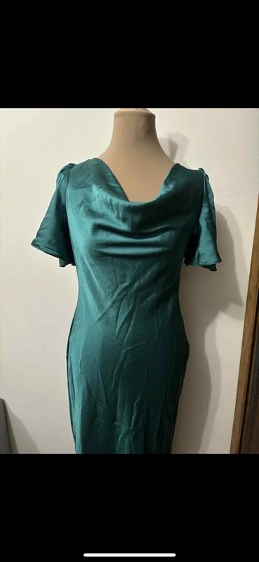 ASOS Design pine dark green satin silky midi dress back bow tie cowl neck evening 80s inspired size 10 - 1