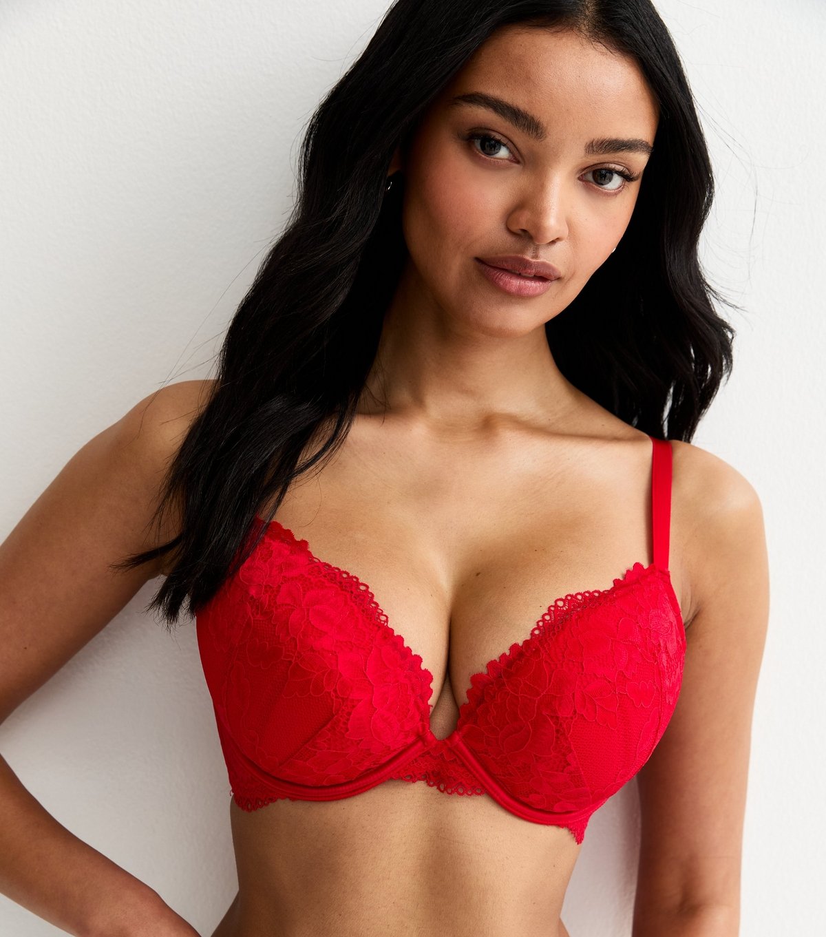 New Look Women's Red DD+ Lace Plunge Bra New Look - 3
