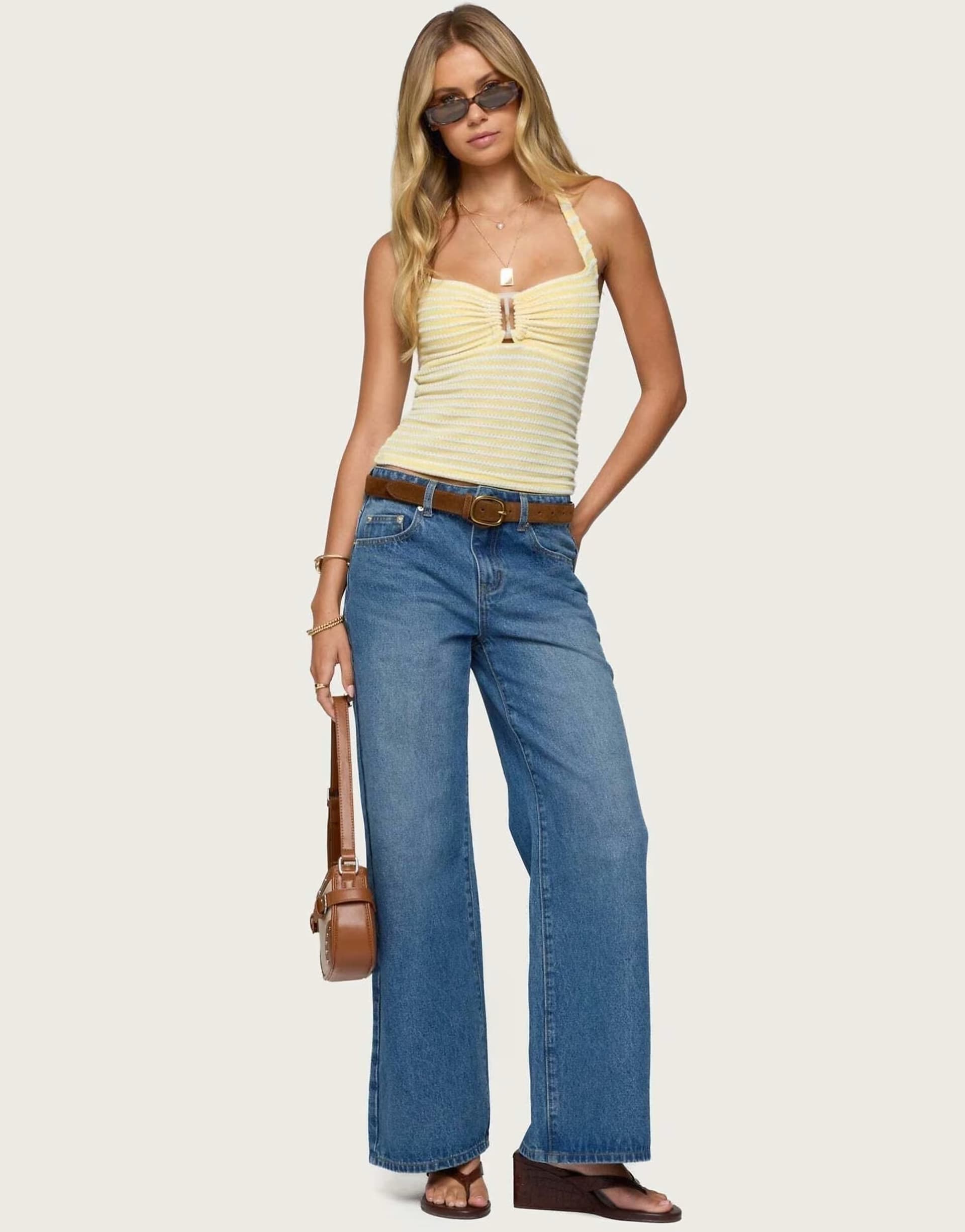 ASOS Edikted Ery wide leg mid rise jeans in blue