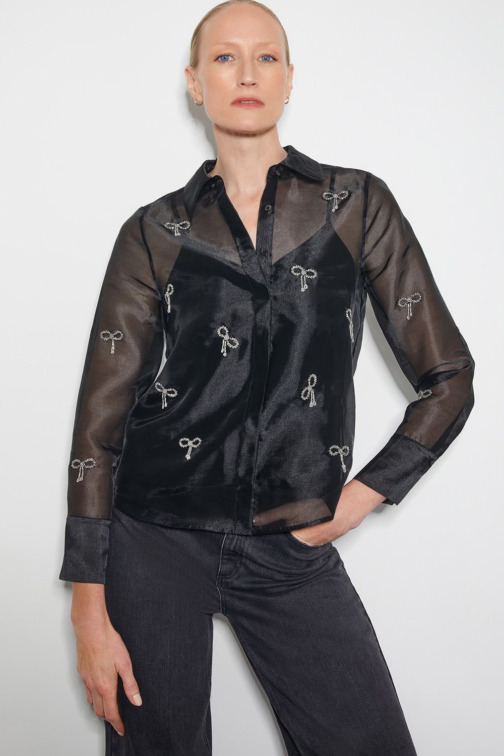 Monsoon Monsoon Women's Betty Bow Organza Blouse Black - 1
