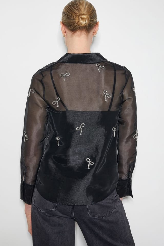 Monsoon Monsoon Women's Betty Bow Organza Blouse Black - 3