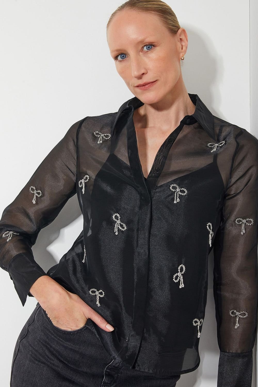 Monsoon Monsoon Women's Betty Bow Organza Blouse Black - 4