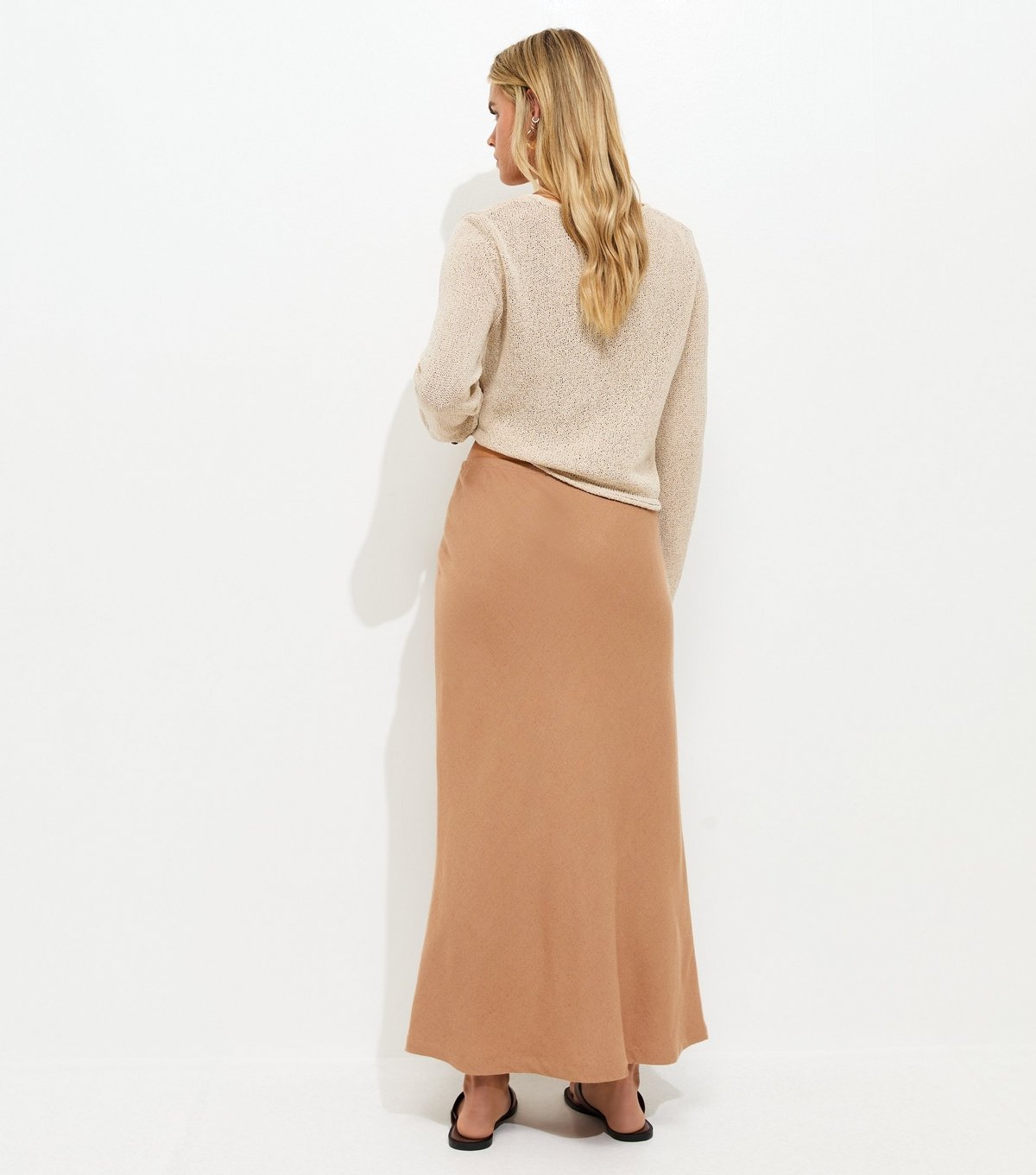 New Look Women's Petite Tan Linen Look Bias Cut Tie Waist Midi Skirt New Look - 4
