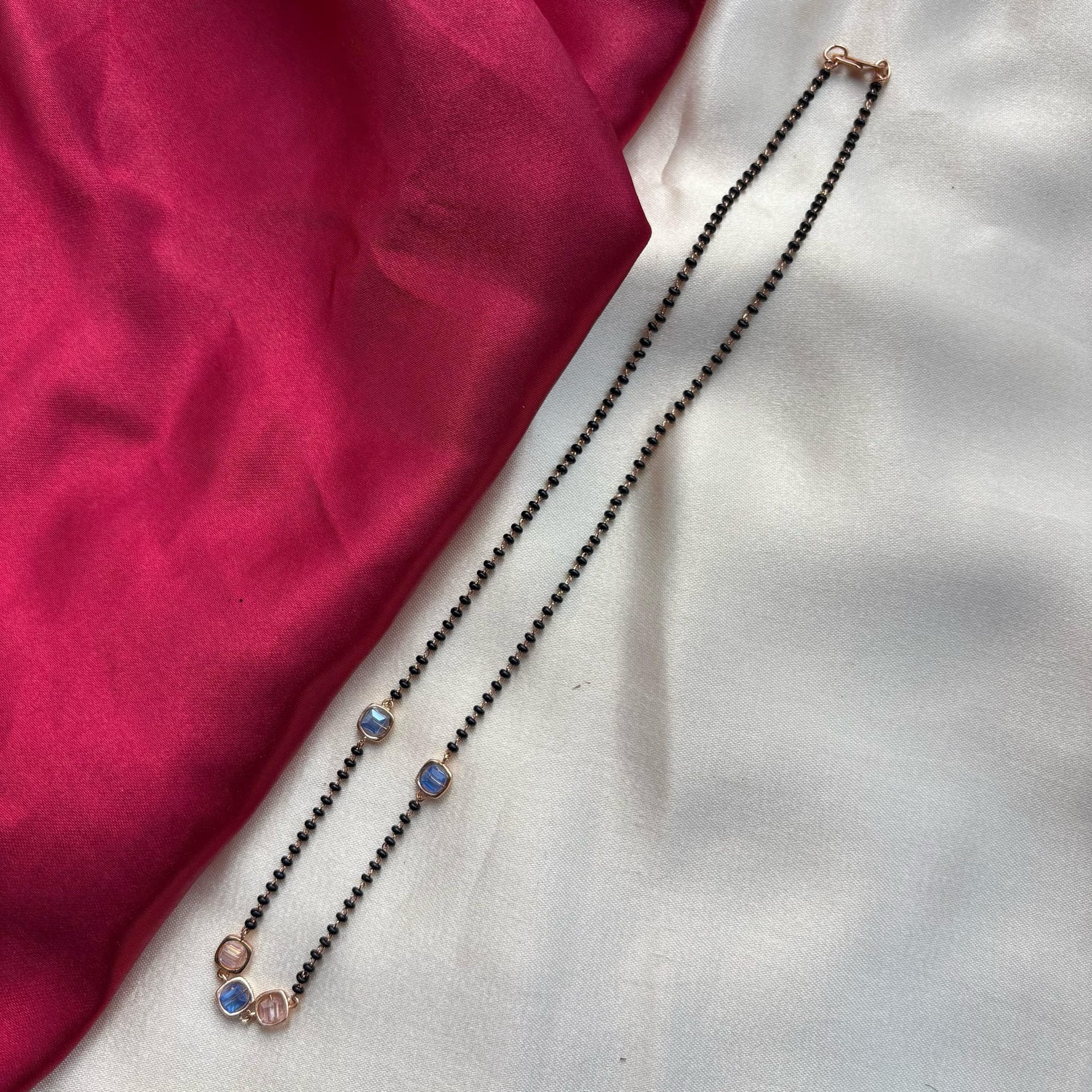 The Colourful Aura The Colourful Aura Women's Black Bead 18ct Gold Plated Blue Stone Slim Mangalsutra Necklace - 4
