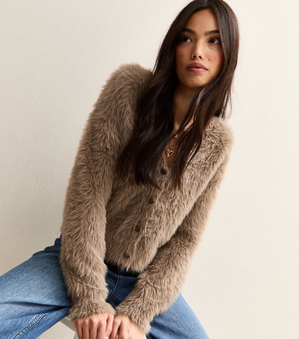 New Look Women's Camel Super Fluffy Button Up Cardigan New Look
