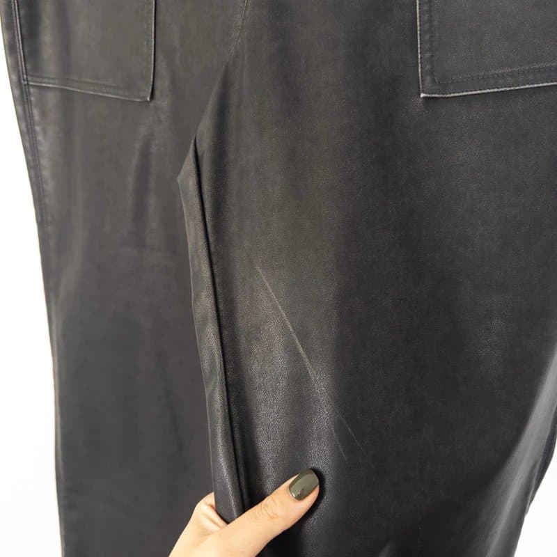Marks & Spencer M&S Leather Look Patch Pocket Wide Leg Trousers Size 18 Short NEW Washed Black