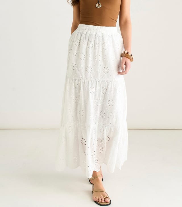 Gini London Women's White Broderie Anglaise Tiered Maxi Skirt Gini London New Look - 2