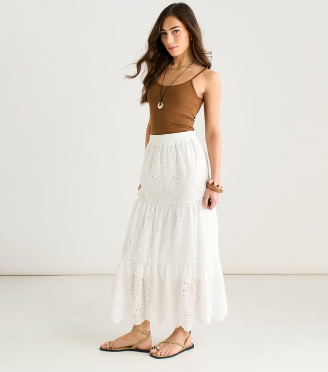 Gini London Women's White Broderie Anglaise Tiered Maxi Skirt Gini London New Look - 3