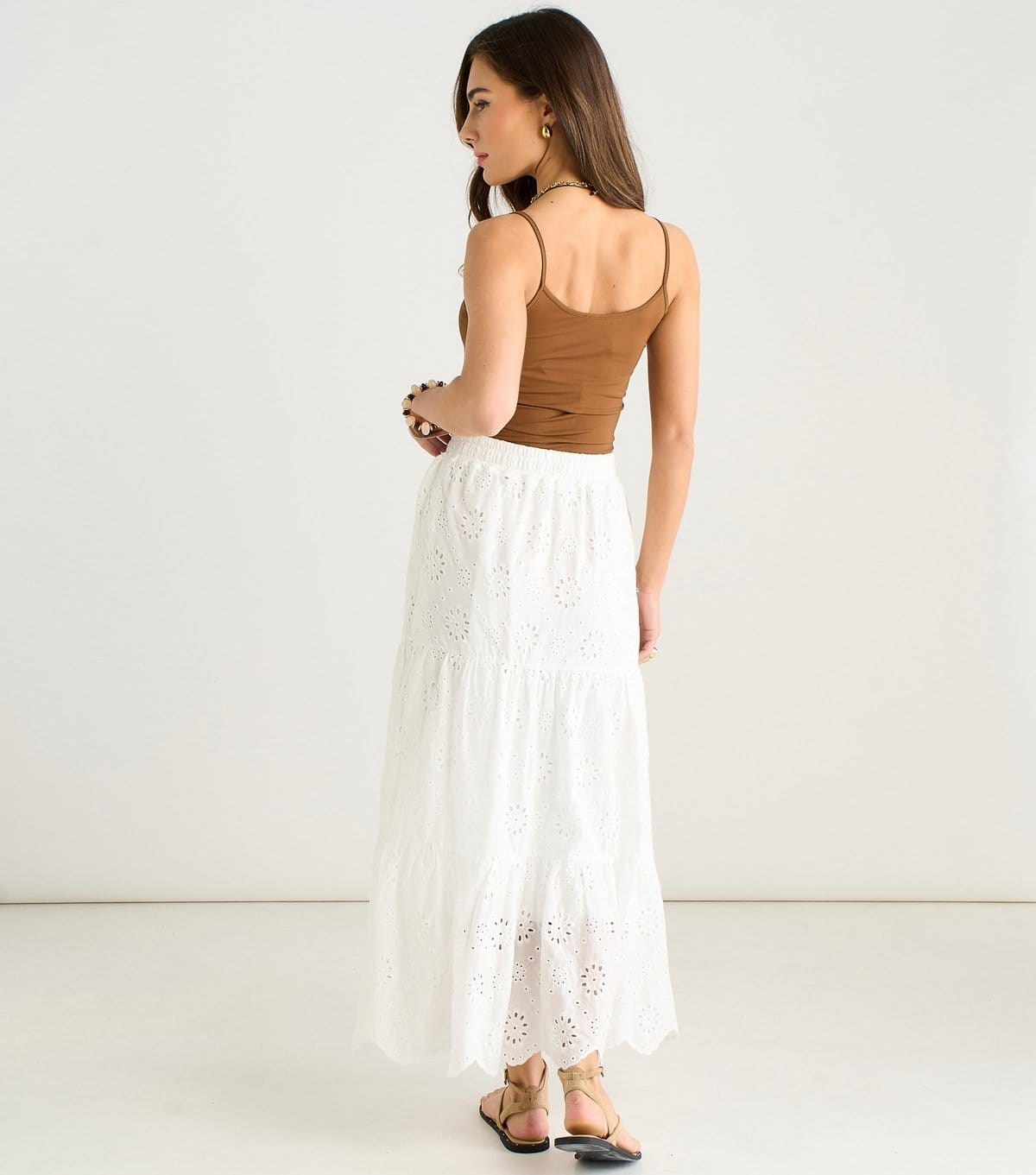 Gini London Women's White Broderie Anglaise Tiered Maxi Skirt Gini London New Look - 4