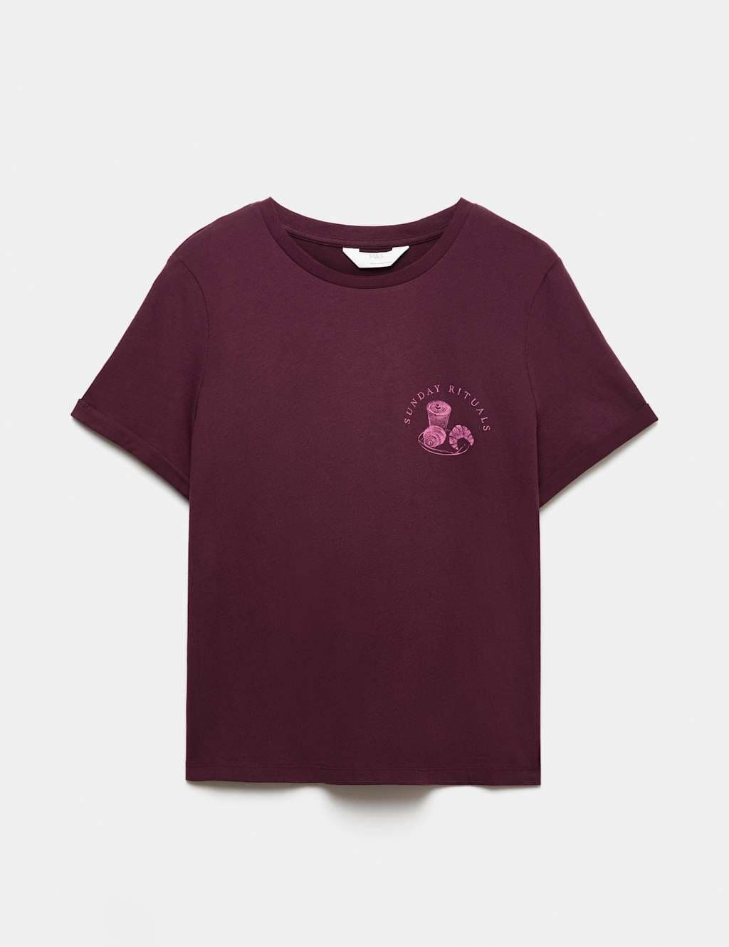 Marks & Spencer M&S Pure Cotton Printed Short Pyjama Top Burgundy Mix
