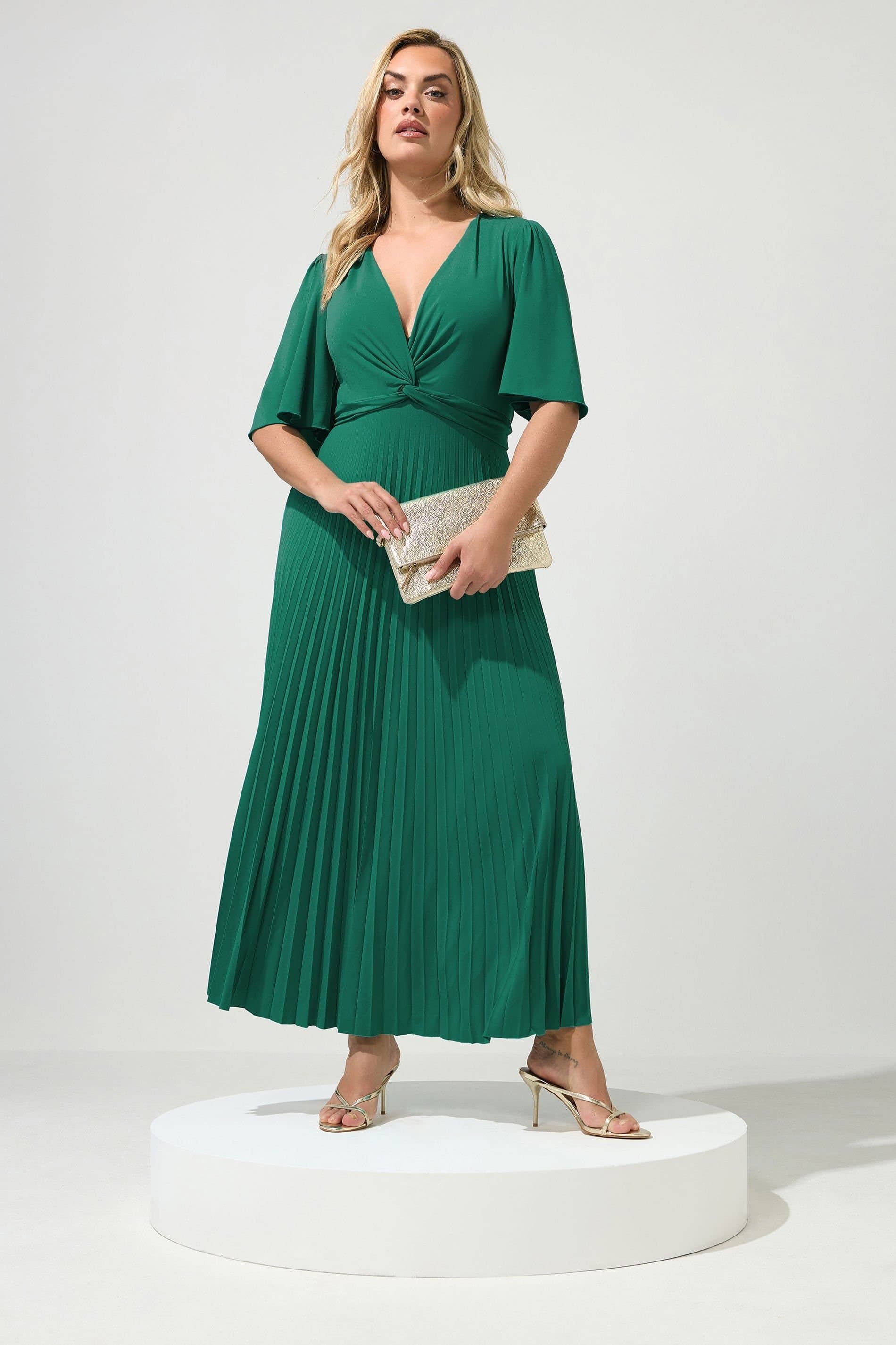 Yours Yours Women's Knot Pleated Maxi Dress in Dark Green