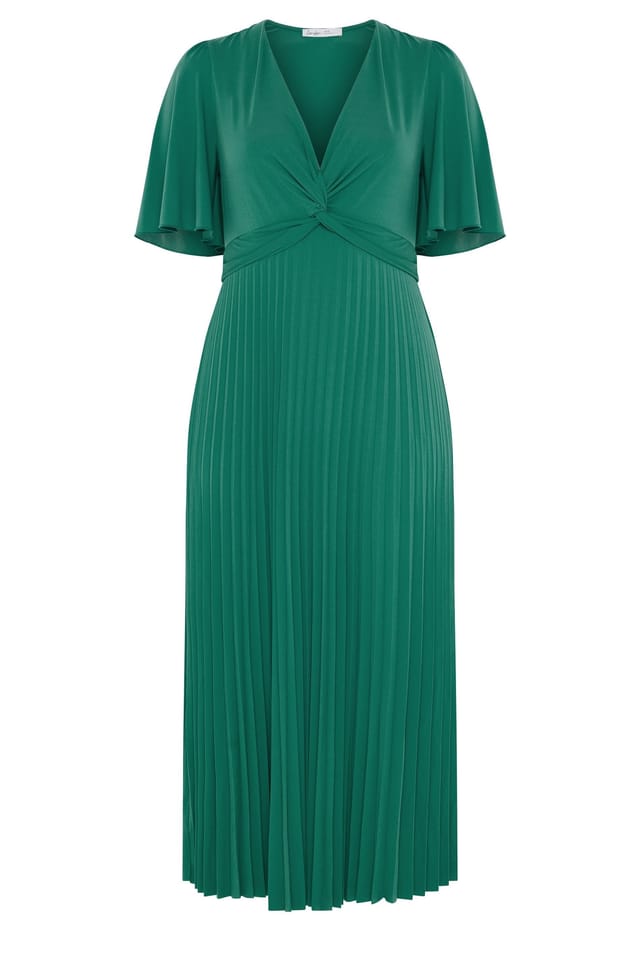 Yours Yours Women's Knot Pleated Maxi Dress in Dark Green - 2