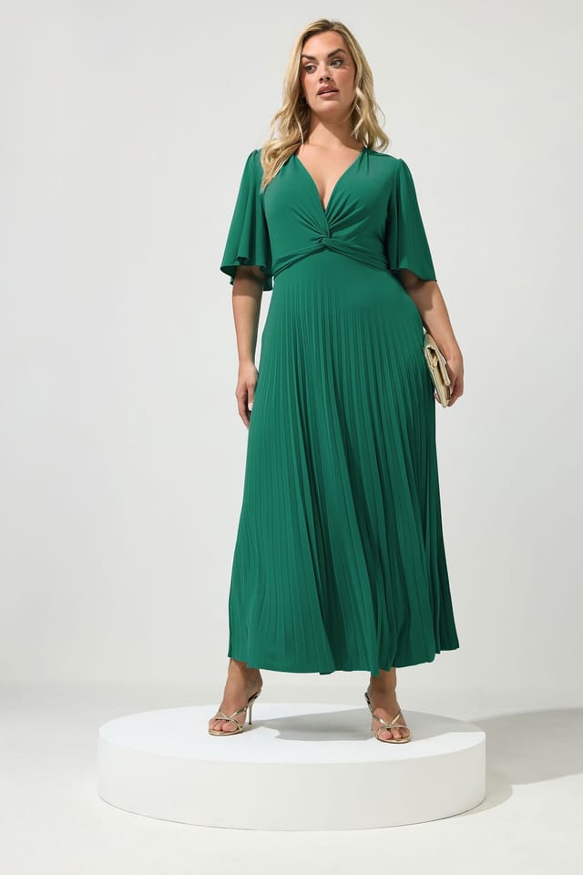 Yours Yours Women's Knot Pleated Maxi Dress in Dark Green - 3