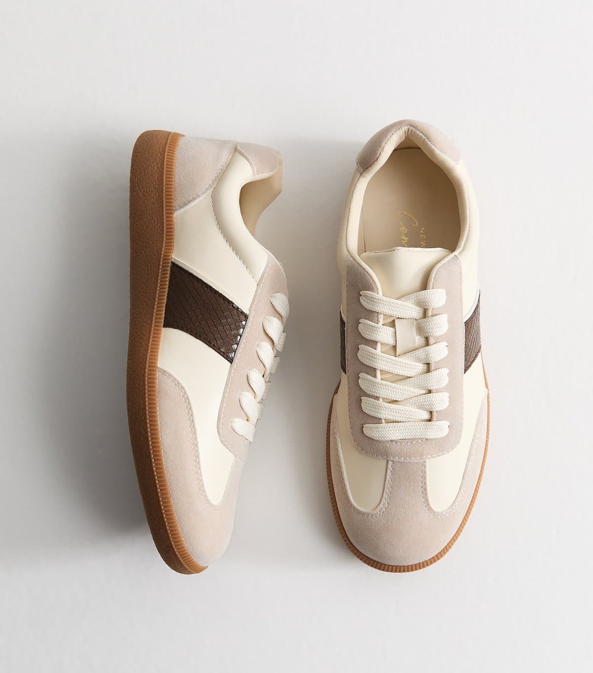 New Look Women's Brown Faux Leather Snake Embossed Panel Trainers Vegan New Look