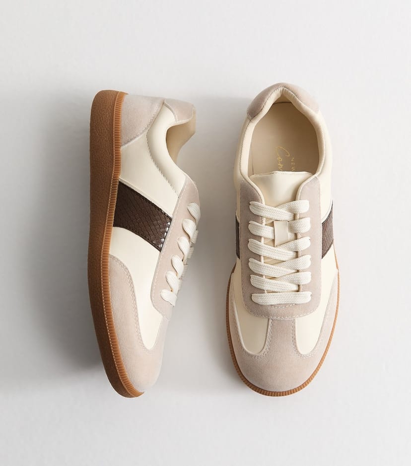 New Look Women's Brown Faux Leather Snake Embossed Panel Trainers Vegan New Look - 1