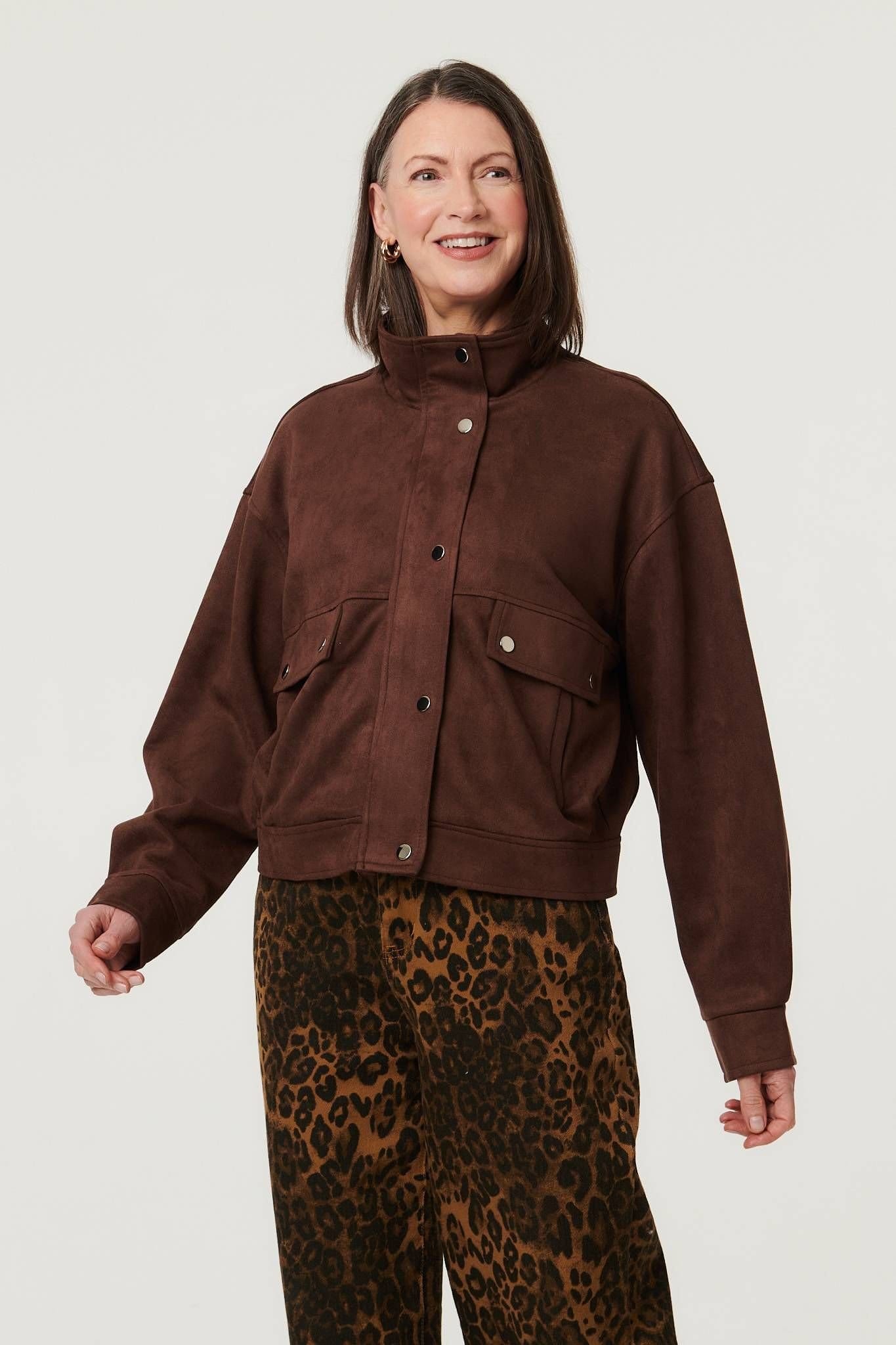 Izabel London Brown Faux Suede Relaxed Jacket