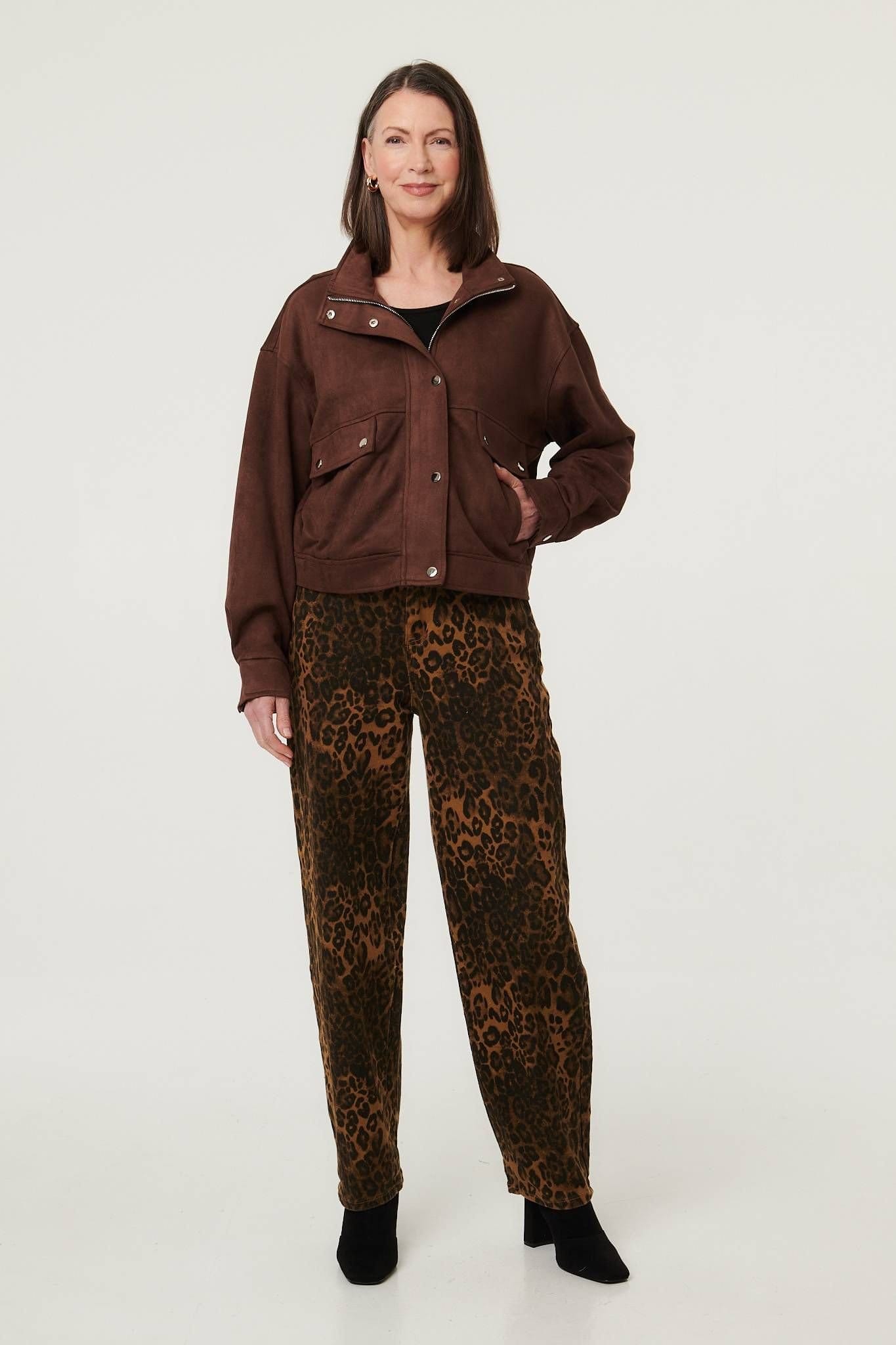 Izabel London Izabel London Women's Faux Suede Pocket Front Relaxed Jacket in Brown - 4