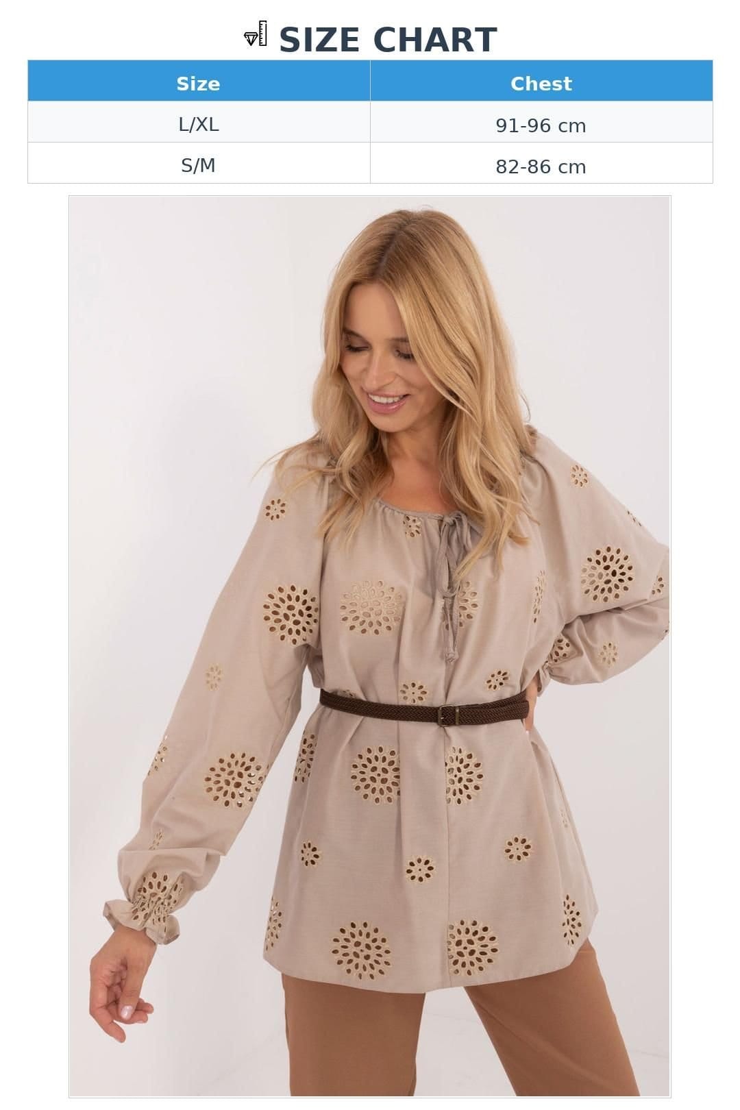 Love Lace Love Lace Women's Cotton Boho Lace Blouse with Belt in Beige - 4