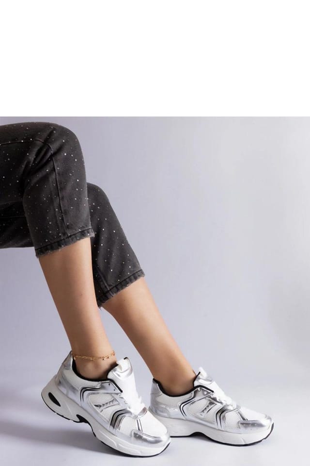 Love Lace Love Lace Women's Sport Sneakers Lace Up Comfortable Rubber Sole in Silver - 2