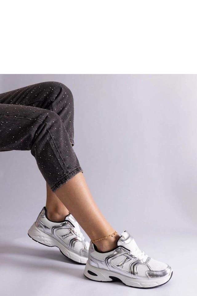 Love Lace Love Lace Women's Sport Sneakers Lace Up Comfortable Rubber Sole in Silver - 3