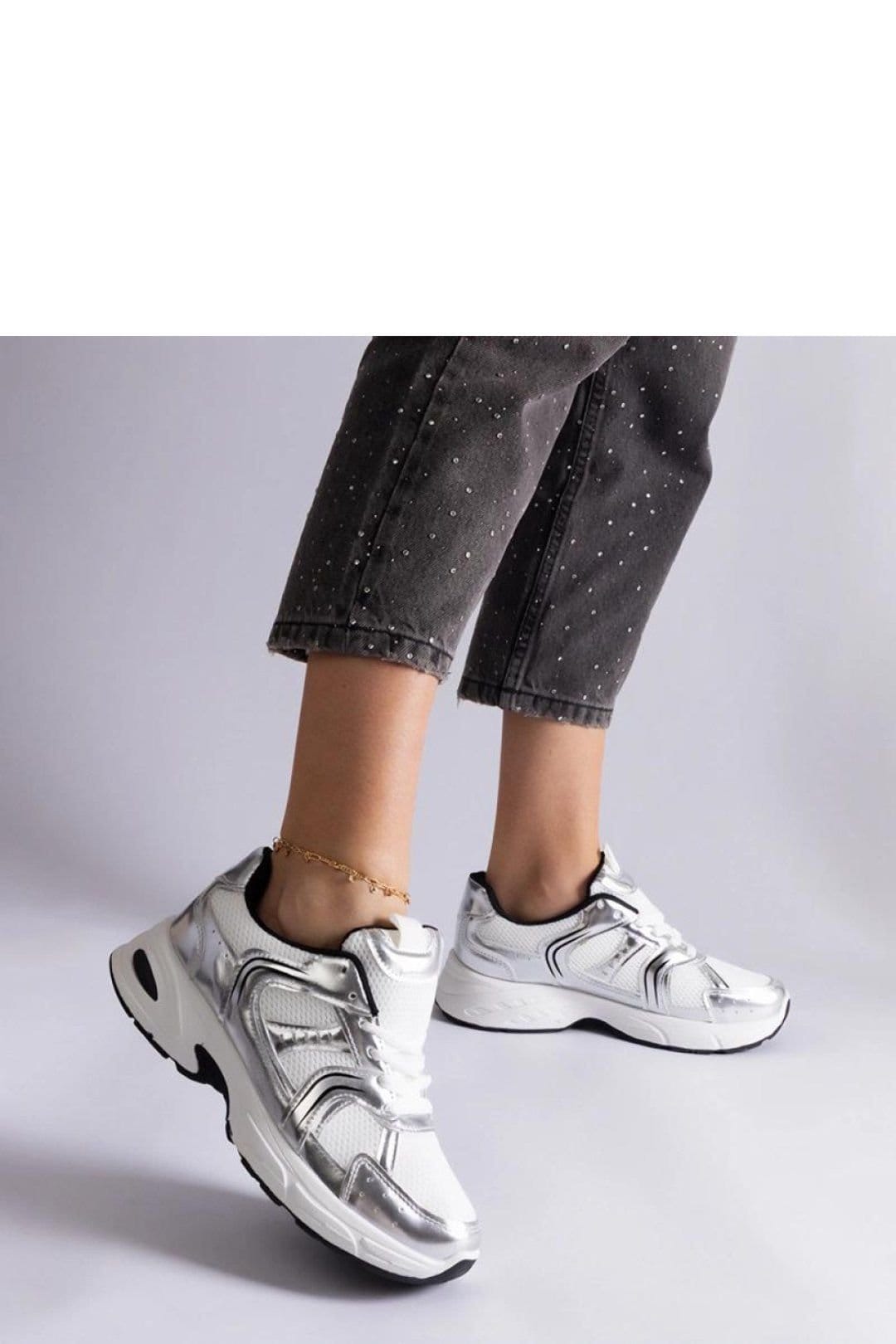 Love Lace Love Lace Women's Sport Sneakers Lace Up Comfortable Rubber Sole in Silver - 4