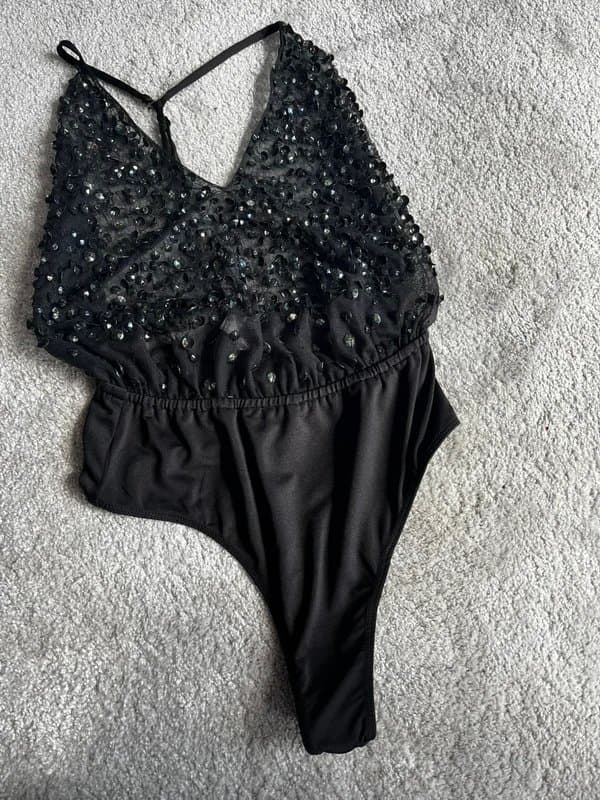ASOS Black sequin backless bodysuit blingy size 6