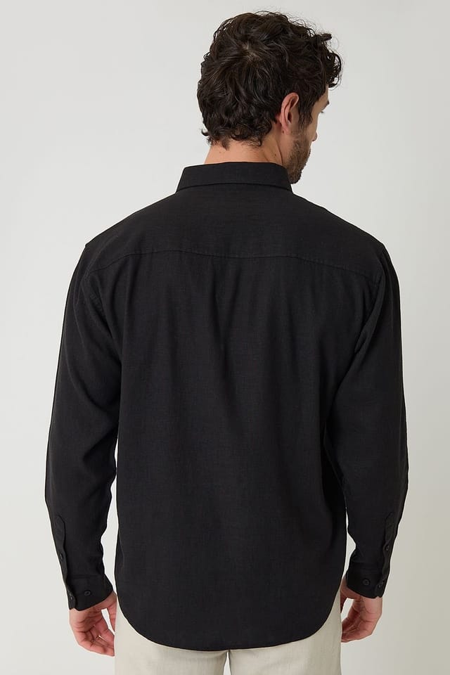 Threadbare Threadbare Men's Relaxed Fit Linen Blend Shirt in Black - 2