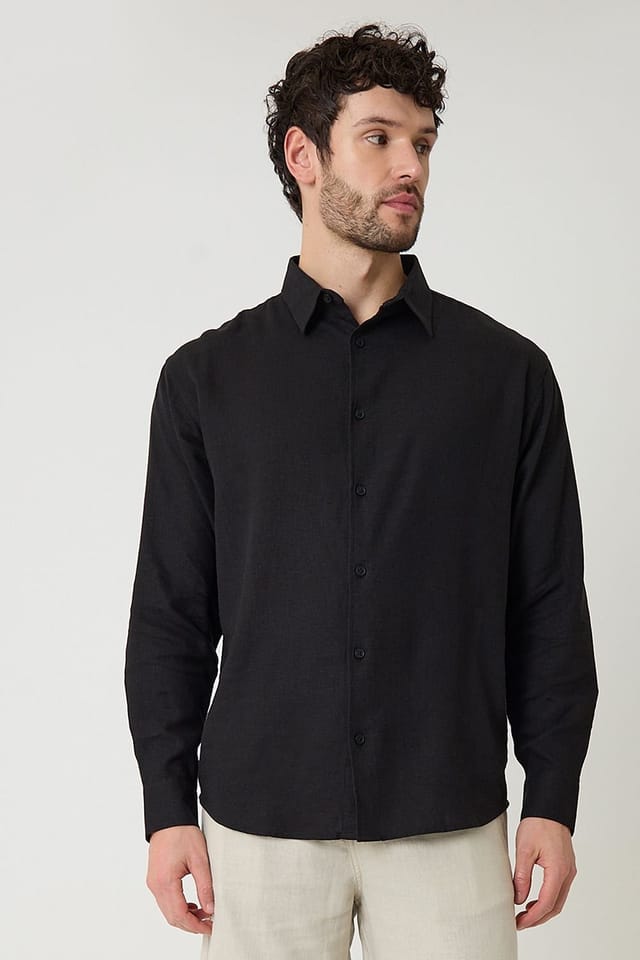 Threadbare Threadbare Men's Relaxed Fit Linen Blend Shirt in Black - 3