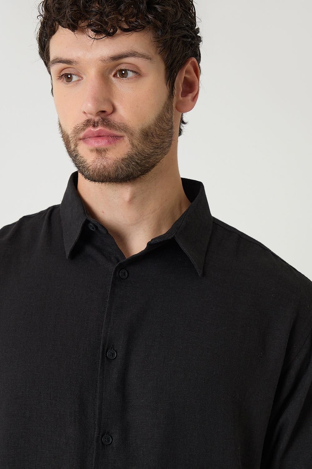 Threadbare Threadbare Men's Relaxed Fit Linen Blend Shirt in Black - 4