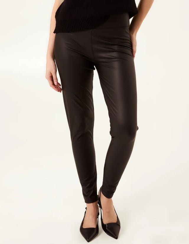 Blue Vanilla Black High Waist PU Elasticated Leggings - 2