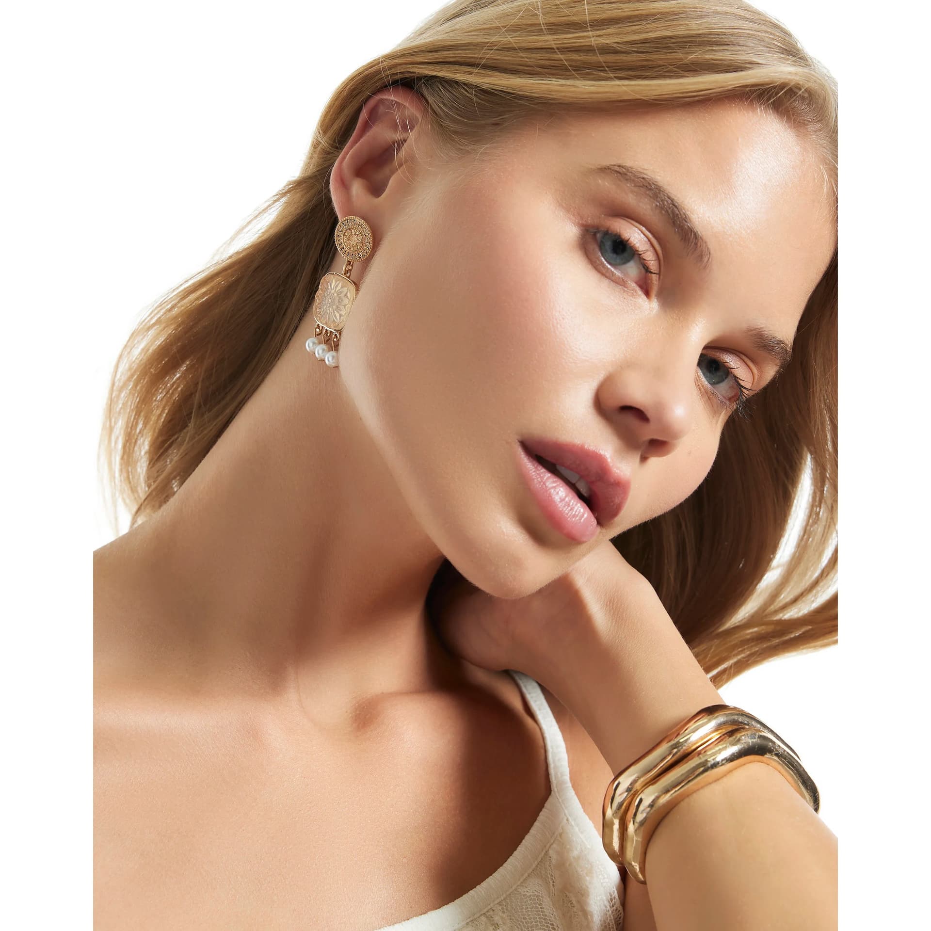 River Island River Island Womens Gold Coin Square Drop Earrings