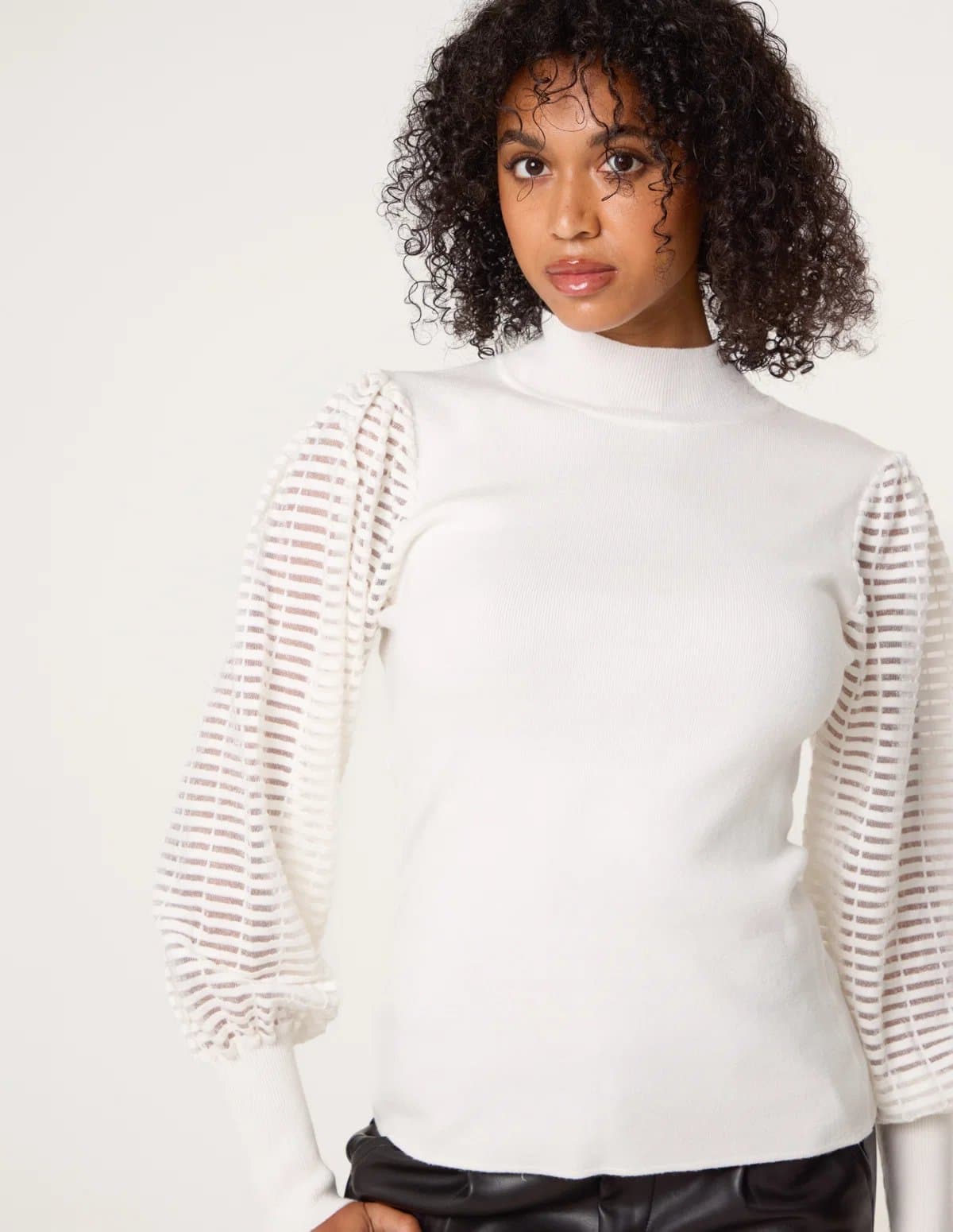 Blue Vanilla Semi-Sheer Mesh Panel Long Sleeve Jumper