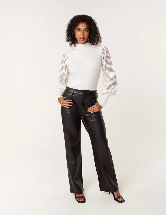 Blue Vanilla Semi-Sheer Mesh Panel Long Sleeve Jumper - 2