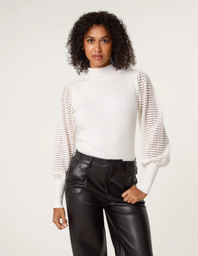 Blue Vanilla Semi-Sheer Mesh Panel Long Sleeve Jumper - 3