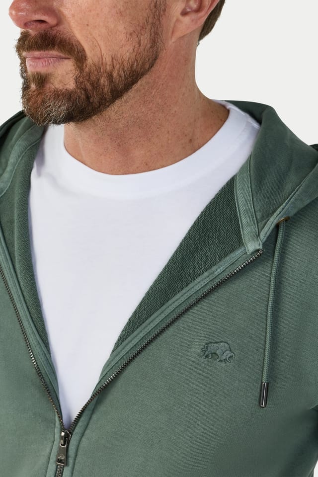 raging bull Raging Bull Men's Garment Dyed Zip Hoodie Sweat in Khaki - 3
