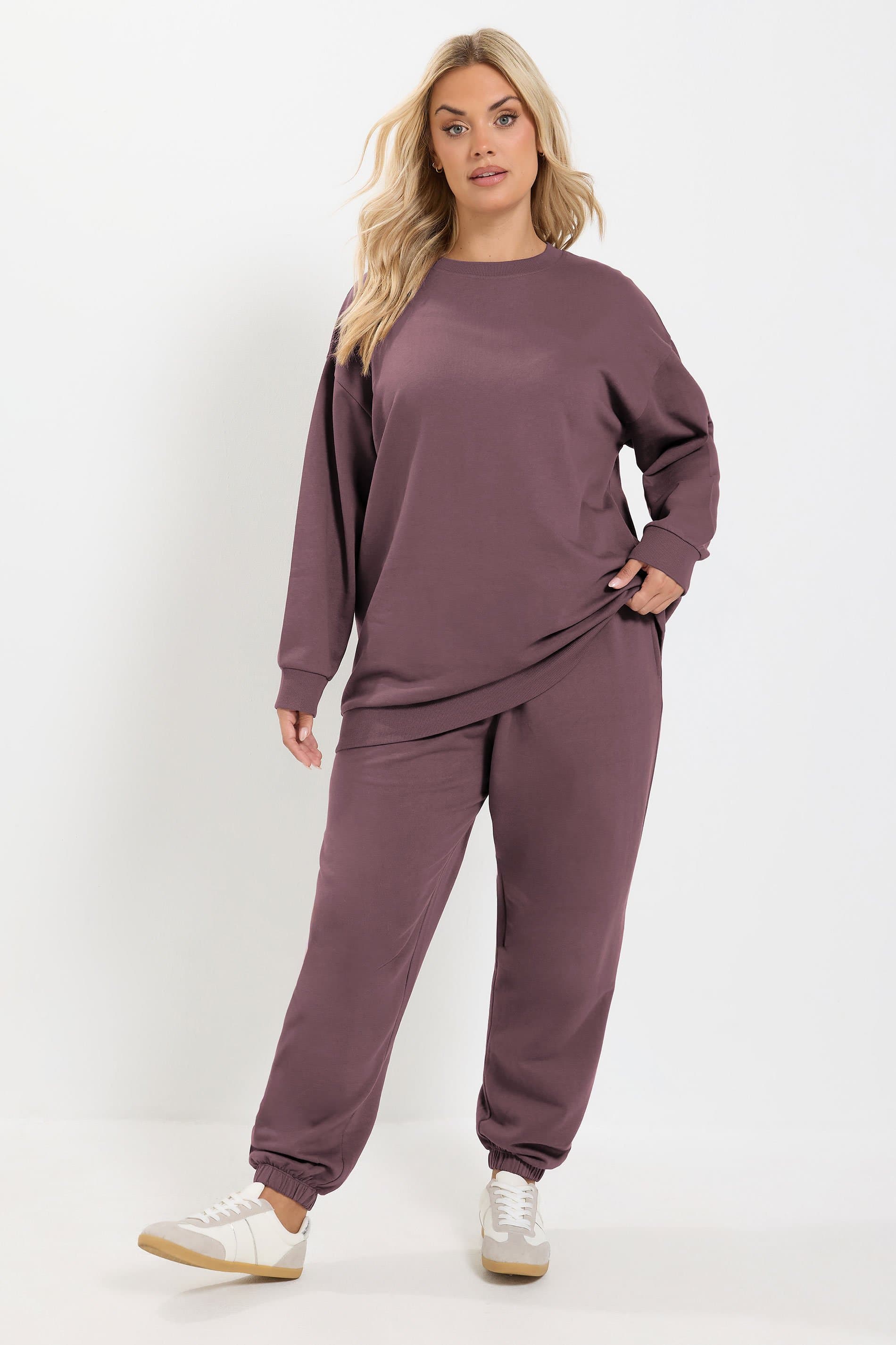 Yours Curve Plus Size Purple Sweatshirt & Cuffed Jogger Set