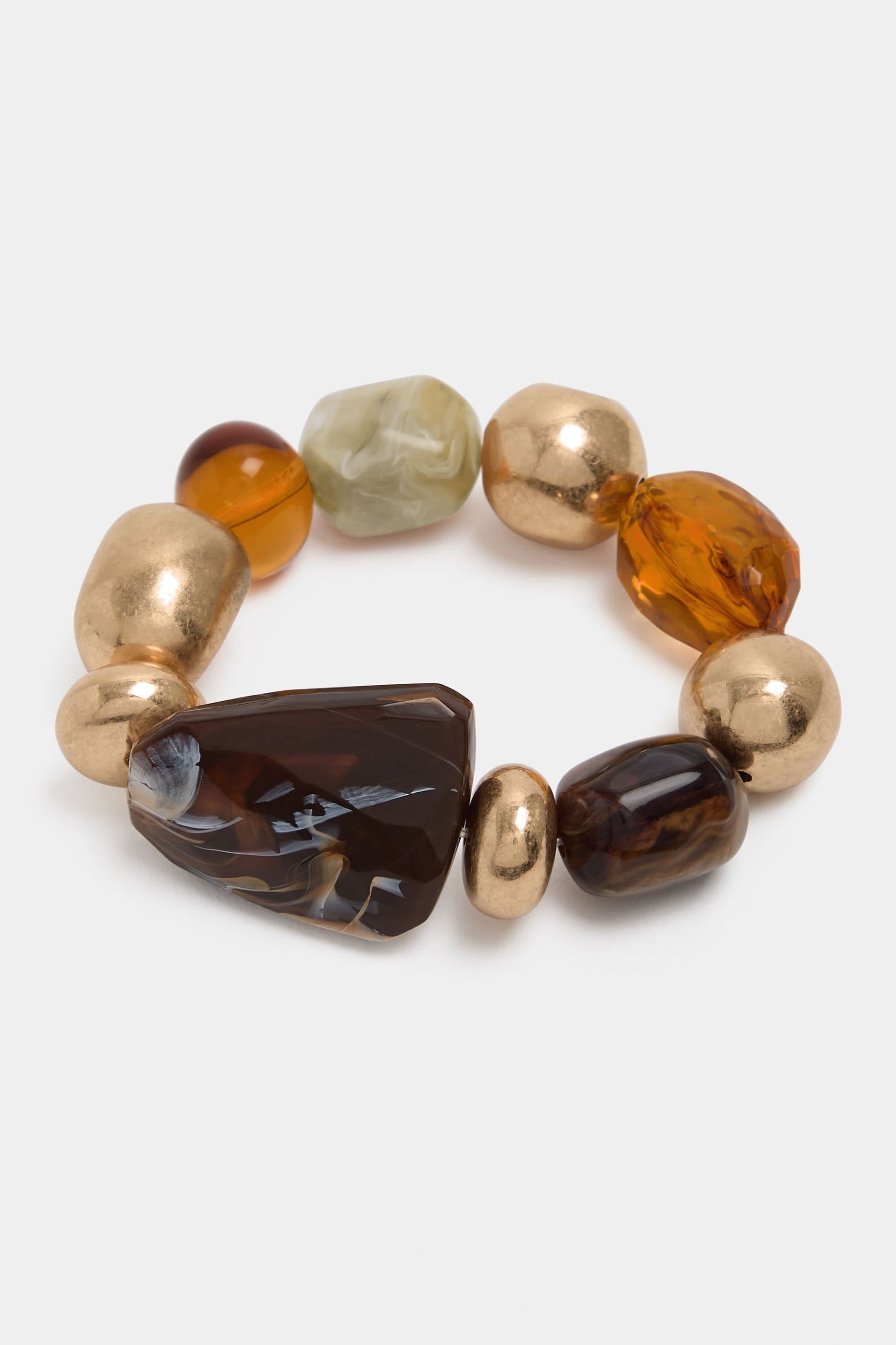 Yours Statement Mix Brown Bead Stretch Bracelet