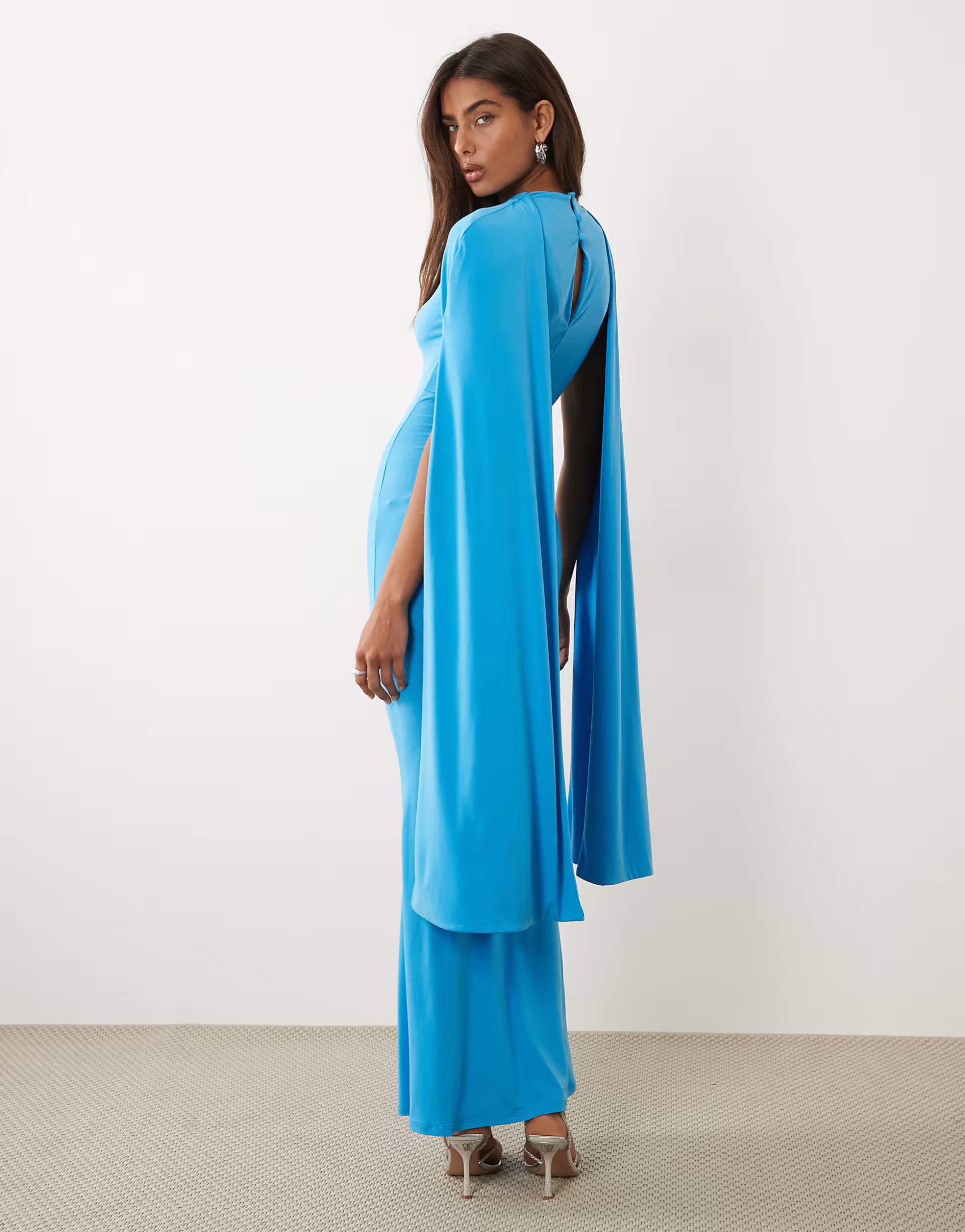 ASOS ASOS DESIGN slinky maxi dress with cape scarf detail in blue - 1