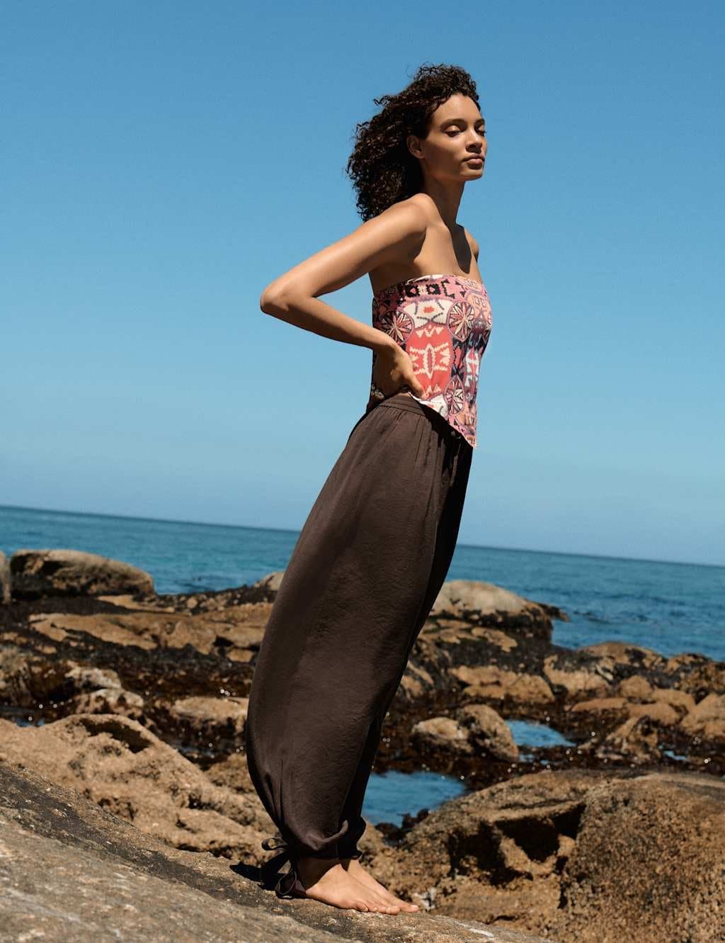 Marks & Spencer M&S Printed Bandeau Scarf Top Pink Mix