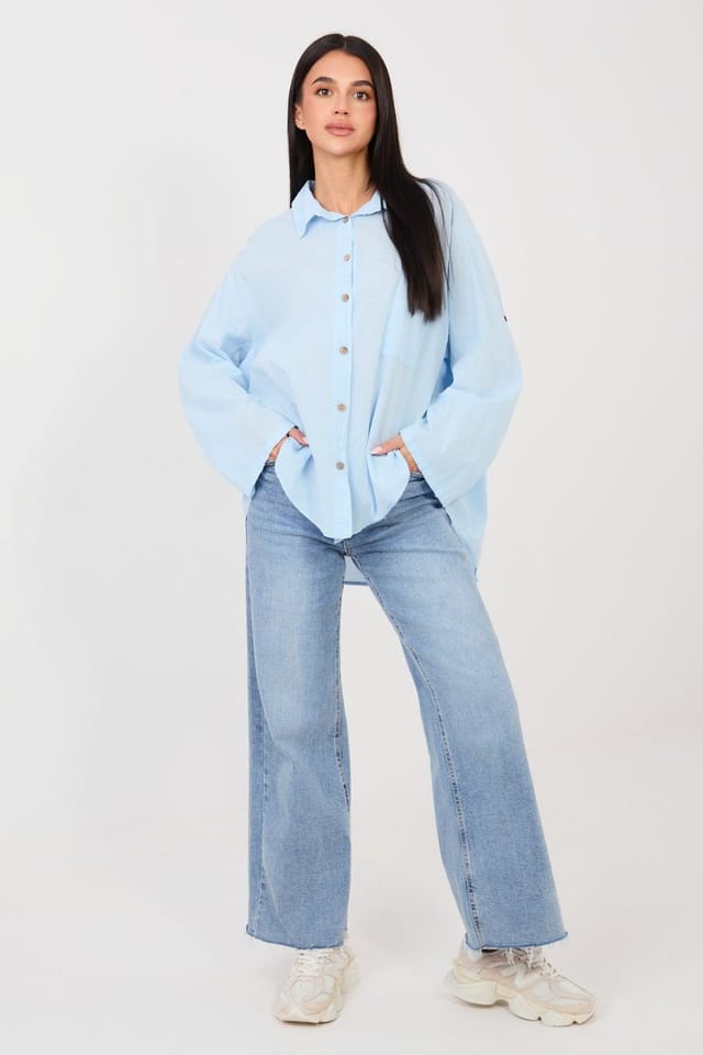 Love Lace Love Lace Women's Classic Cotton Long Sleeve Casual Shirt Style 223315 in Blue - 2