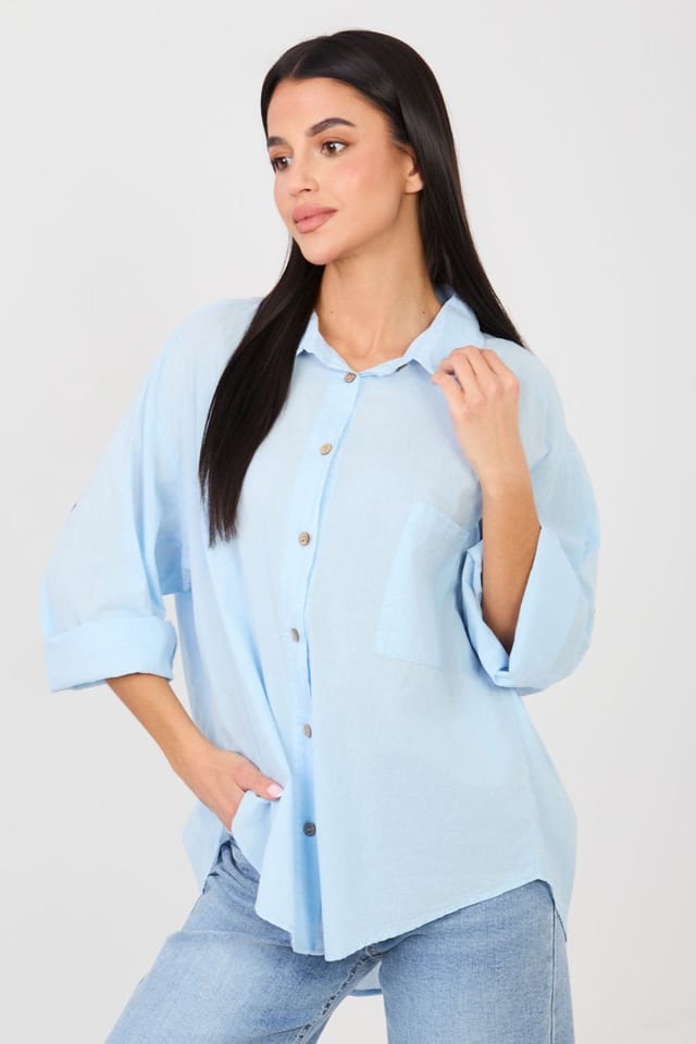 Love Lace Love Lace Women's Classic Cotton Long Sleeve Casual Shirt Style 223315 in Blue - 3