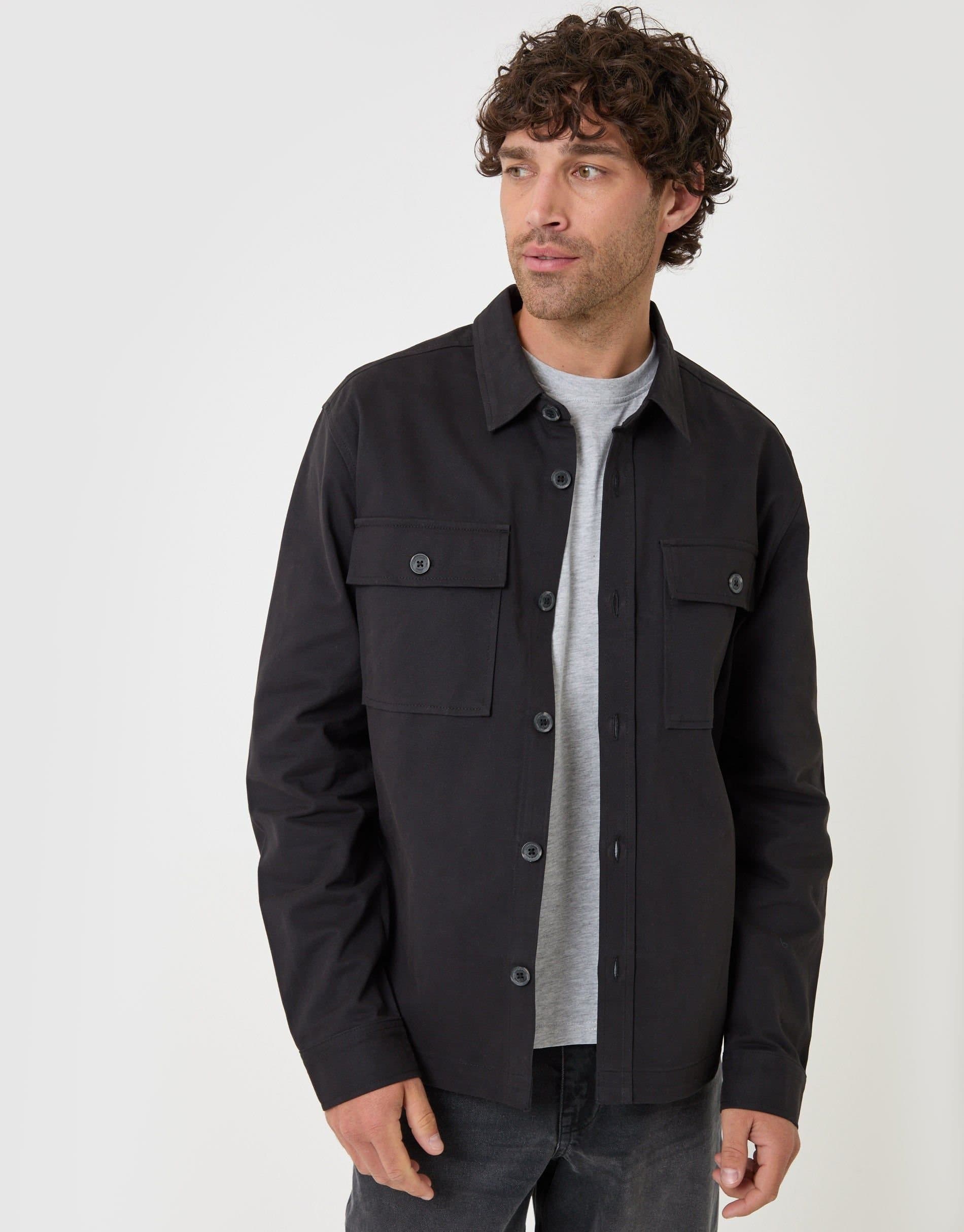 Threadbare threadbare Men's Curved Hem Cotton Shacket in Black