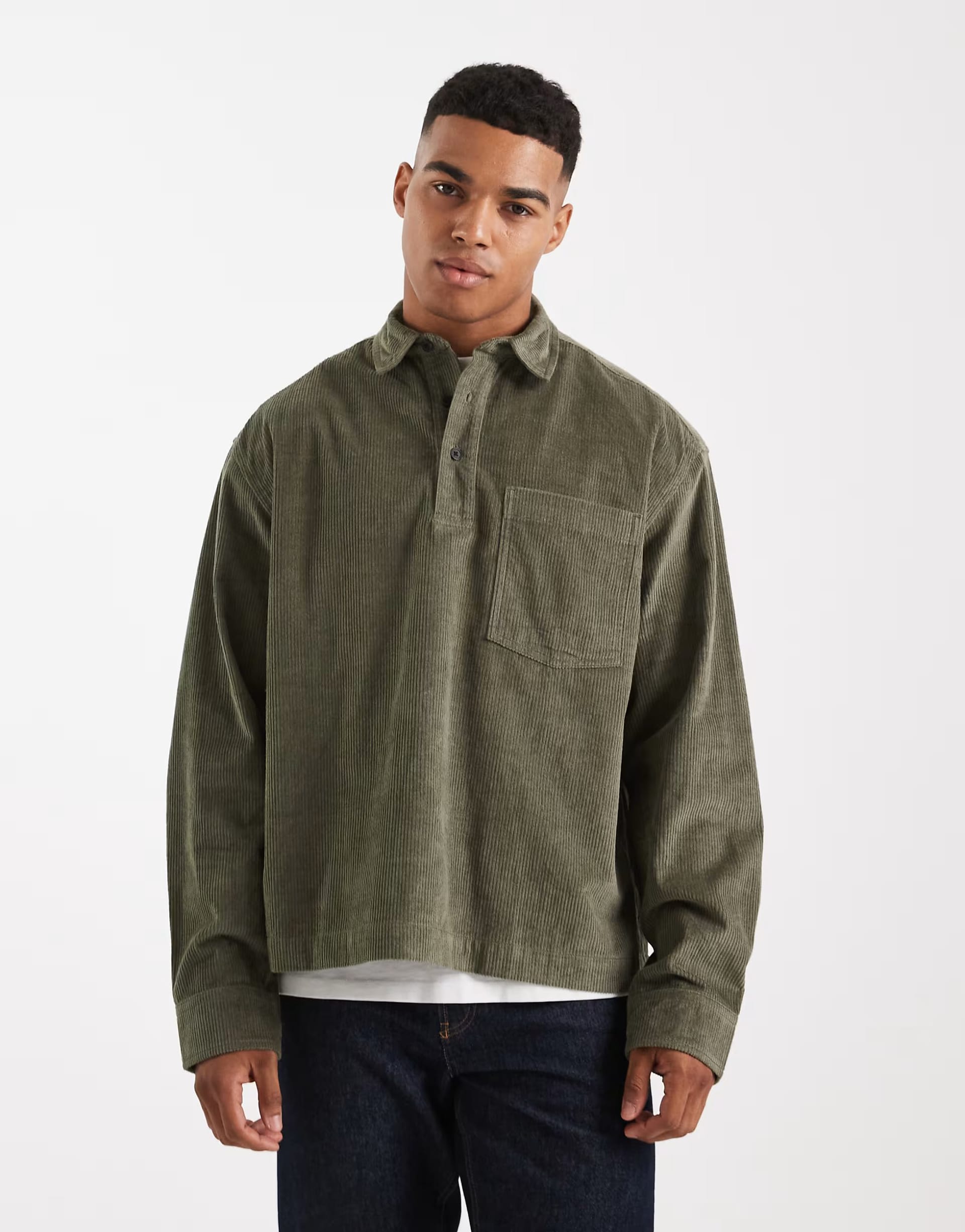 ASOS Green Corduroy Boxy Oversized Rugby Shirt